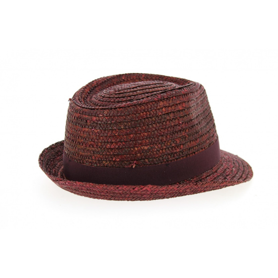 Traclet Burgundy Natural Straw Pachuca Trilby Hat