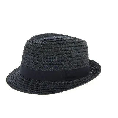 Chapeau Trilby Pachuca Paille Naturelle Bleu Marine- Traclet  Reference : 10605 | Chapellerie Traclet
