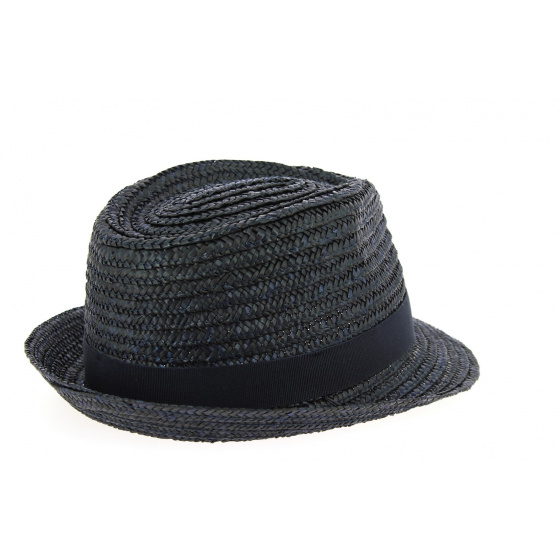 Navy Blue Natural Straw Pachuca Trilby Hat - Traclet Navy Blue Natural Straw Pachuca Trilby Hat - Traclet
