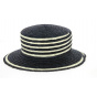 Navy Blue & White Straw Ceremony Hat Hélène - Traclet