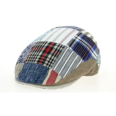 Amos Patchwork Cotton & Linen Flat Cap - Traclet Reference: 10640 | Traclet Hat Shop