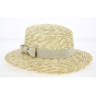 Women's Sidonie Boater Hat in Natural Straw with Beige Ribbon - Traclet