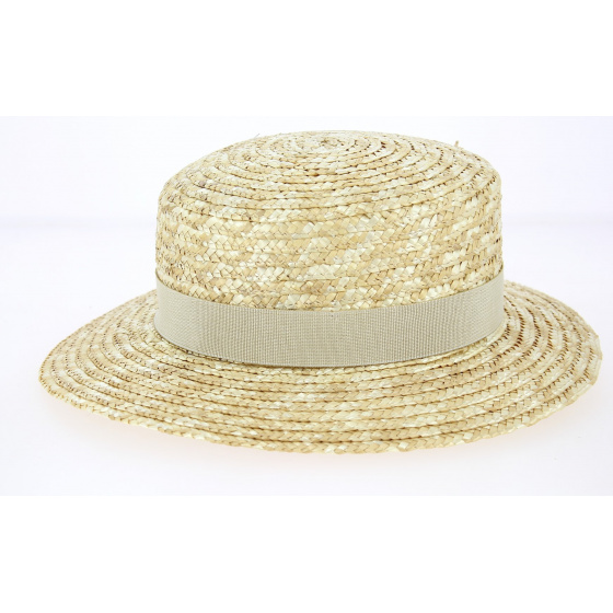 Women's Sidonie Boater Natural Straw Beige Ribbon - Traclet Women's Sidonie Boater Natural Straw Beige Ribbon - Traclet