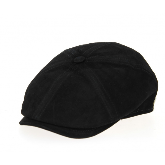 Halflight Flat Cap Black Suede Leather - Traclet