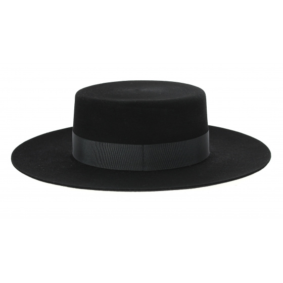 Santiago Hat - Cordobes/Boater Black Wool Felt - Traclet