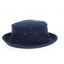 Navy Cotton Pique Beach Porkpie Hat - Crambes