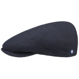 Navy Blue Wool Haymarket Flat Cap