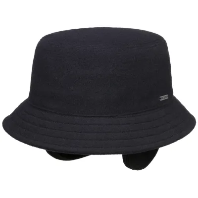 Navy Wool & Cashmere Bucket Hat with Ear Flaps - Stetson Reference: 10747 | Traclet Hatmakers