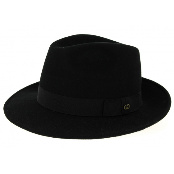 Black Wool Felt Hubert Fedora Hat - Traclet