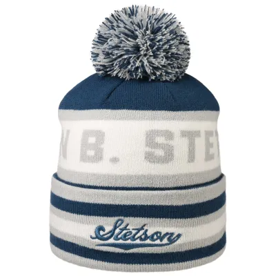 Bonnet à Pompon Acrylique Bleu- Stetson Reference : 10825 | Chapellerie Traclet