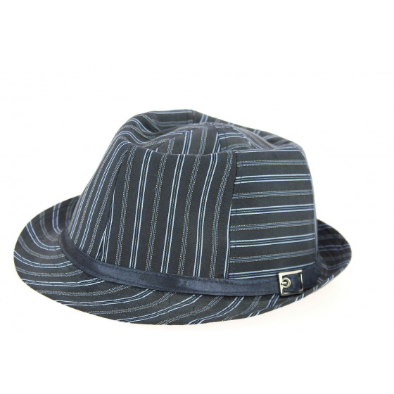 Navy Blue Striped Cotton Karma Trilby Hat - Traclet
