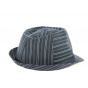 Navy Blue Striped Cotton Karma Trilby Hat - Traclet