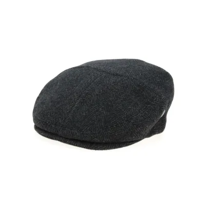 Split Flat Cap London Black & Gray Herringbone Wool - City Sport Reference: 10829 | Chapellerie Traclet