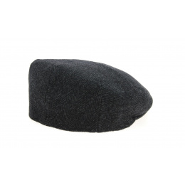 Split Flat Cap London Black & Gray Herringbone Wool - City Sport