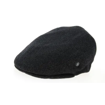 London Flat Cap Herringbone Wool Grey & Black- City Sport