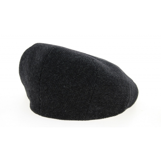 London Herringbone Flat Cap Grey & Black Wool - City Sport
