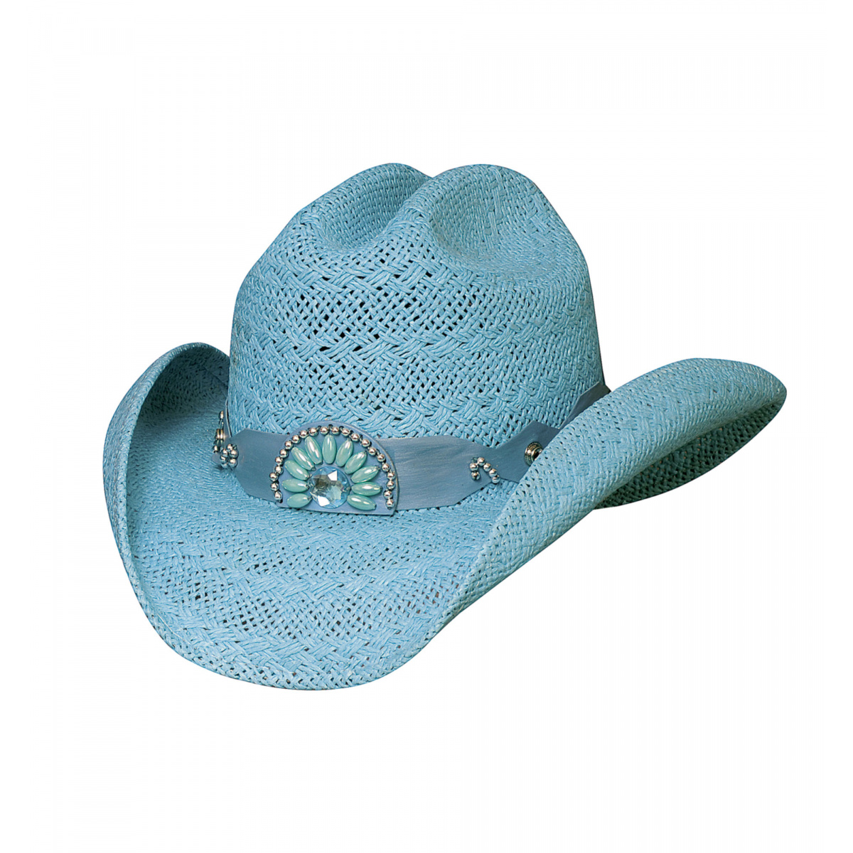Chapeau Western Scippis Wellington - Paille Naturelle - Bandeau Turquoise - Neuf