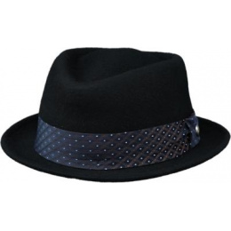 Black Wool Felt Arlequin PorkPie Hat - Traclet