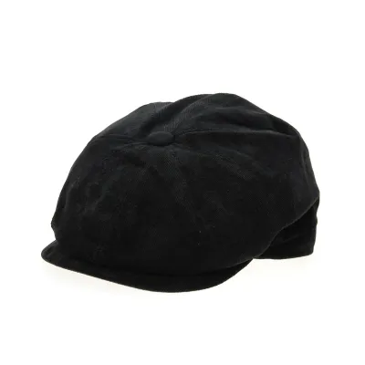 Black Cotton Velvet 8-Panel Arnold Cap - Traclet Reference: 10852 | Traclet Hat Shop
