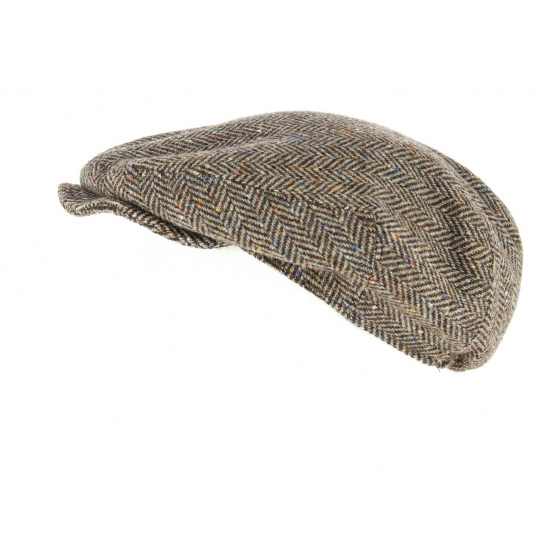 Thomas Flat Cap with Ear Flaps Brown Herringbone Wool