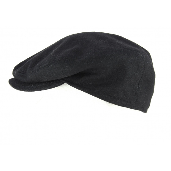 Black Wool Flat Cap with Ear Flaps - Traclet