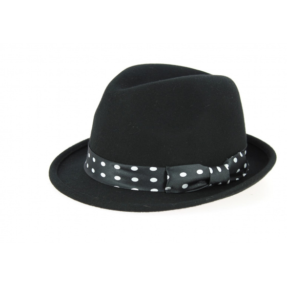 Scarface Trilby Hat Wool Felt Black Polka Dot - Traclet