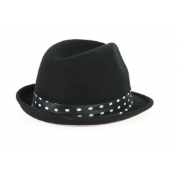 Trilby Scarface Hat Wool Felt Dots Black- Traclet