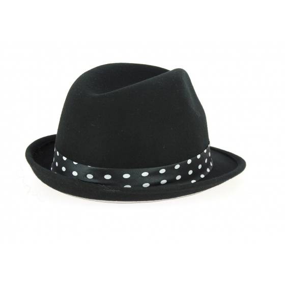 Scarface Trilby Hat Wool Felt Black Polka Dot - Traclet Scarface Trilby Hat Wool Felt Black Polka Dot - Traclet
