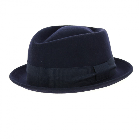 Navy Blue Wool Felt Porkpie Zingaro Hat