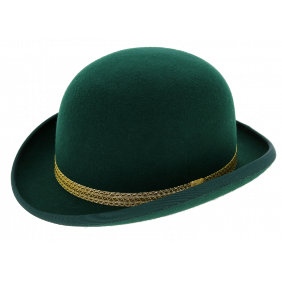 Green Wool Felt Bowler Hat with Passementerie - Traclet Green Wool Felt Bowler Hat with Passementerie - Traclet