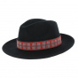 chapeau fedora noir ruban fantaisie gris et rouge