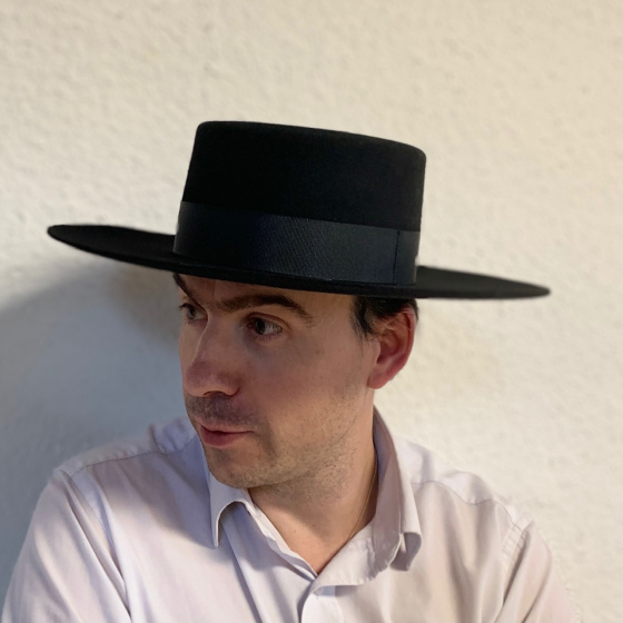Santiago Hat - Cordobes/Boater Black Wool Felt - Traclet