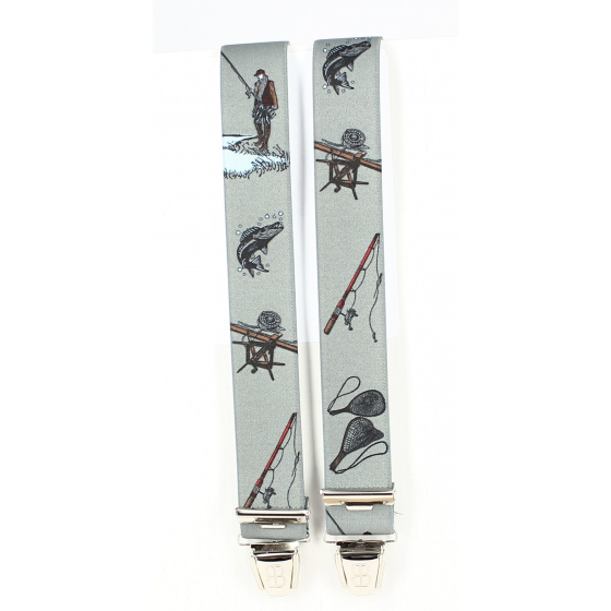 Gray Fish Motif Fishing Suspenders - Traclet