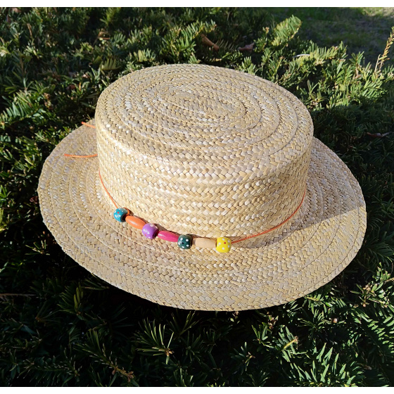 Chenille Boater Hat (Wooden Beads) / Unique Creation from TRACLET Millinery Workshops