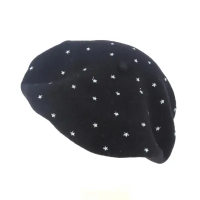 Beret fantaisie laine noir Reference : 11139 | Chapellerie Traclet
