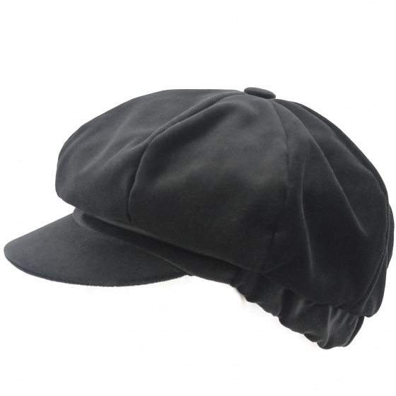 Anna Black Velvet Newsboy Cap - Traclet Anna Black Velvet Newsboy Cap - Traclet