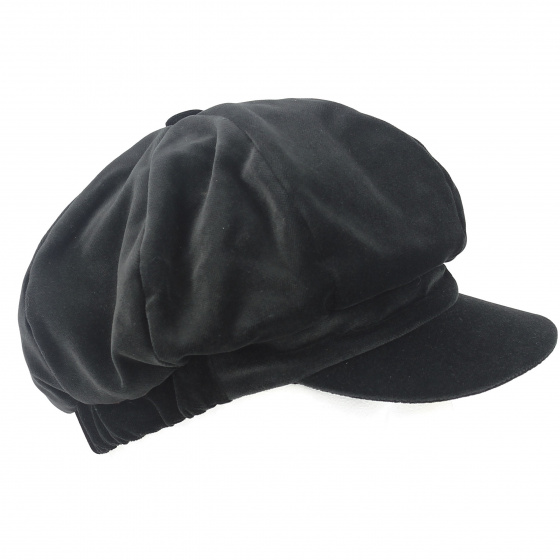 Anna Black Velvet Newsboy Cap - Traclet Anna Black Velvet Newsboy Cap - Traclet