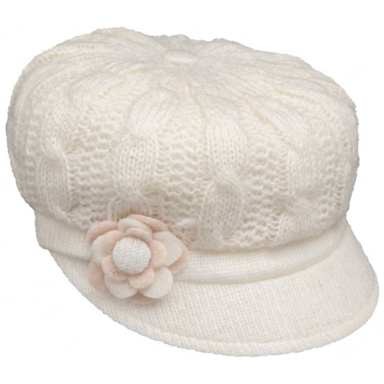 Angele Newsboy Cap White Knit - Traclet