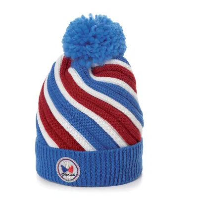 Bonnet à Pompon rayures Algo - Pipolaki blanc bleu rouge Reference : 11338 | Chapellerie Traclet
