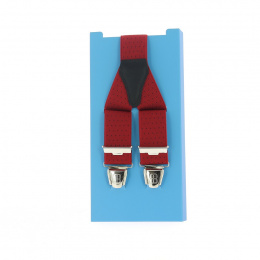 Red suspenders with small black dots