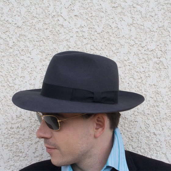 Grey Fur Felt Bogart Hat - Traclet
