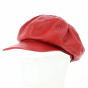 Red Montagny Leather Newsboy Cap