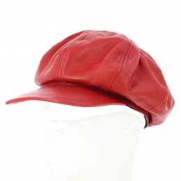 Montagny red leather Gavroche cap