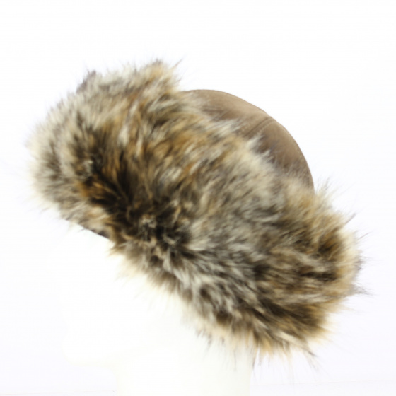 Narodnaia brown leather and fur toque