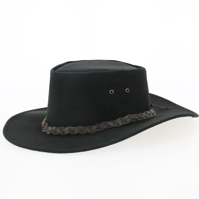 Chapeau Border australien Cuir Noir - Jacaru Reference : 1472 | Chapellerie Traclet