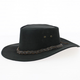 Australian Border Leather Hat Black - Aussie Apparel