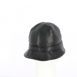 Black Leather Napoli Cloche Hat - Traclet