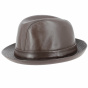 Brown Leather Brazil Trilby Hat - Crambes