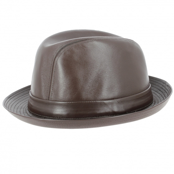 Brown Leather Brazil Trilby Hat - Crambes