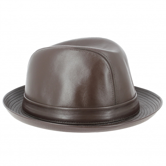 Brown Leather Brazil Trilby Hat - Crambes